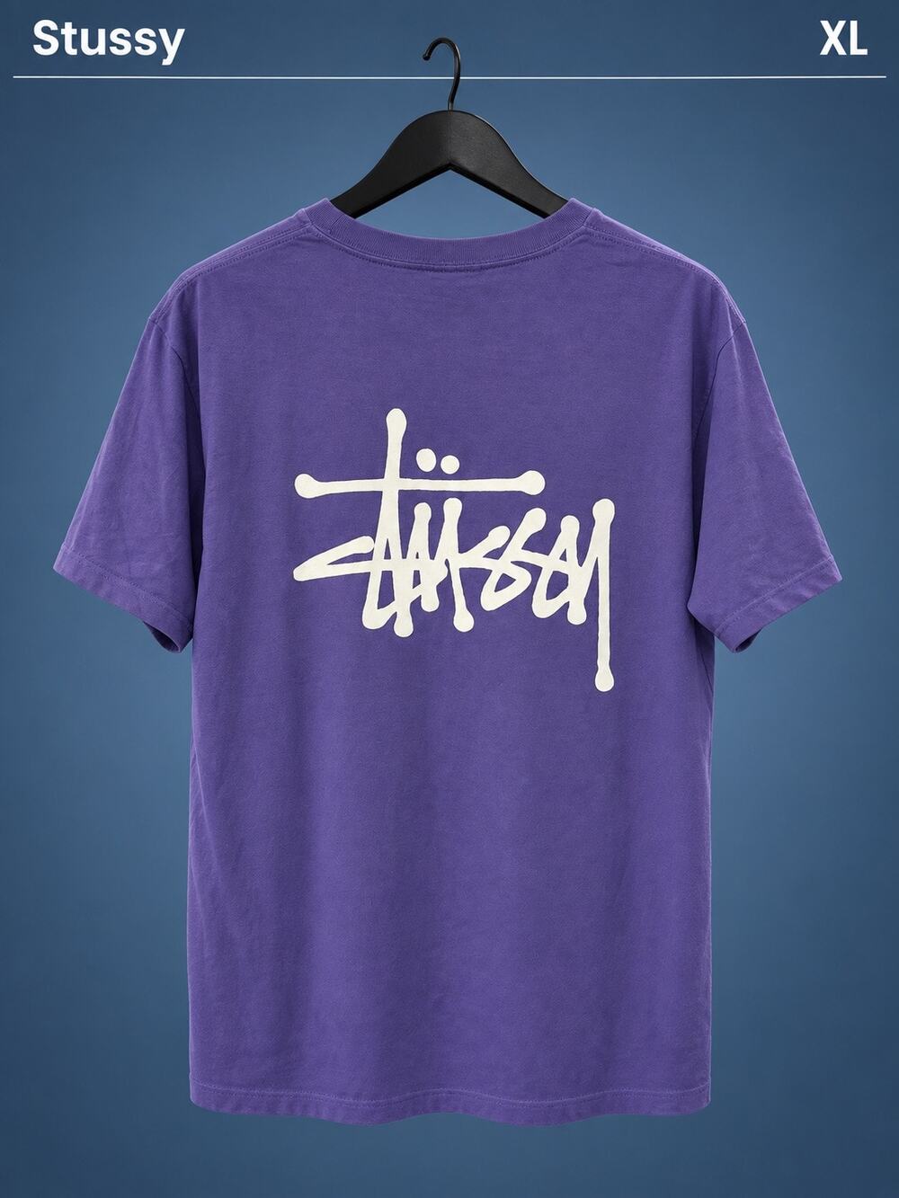 Stussy Purple Logo Tee XL White Back Graphic